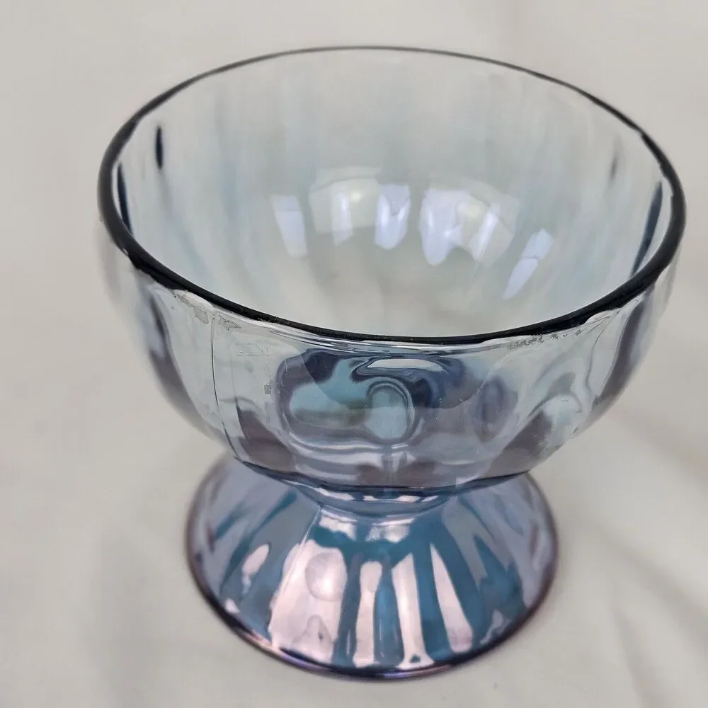 Libbey Blue Glass Dessert Bowl Fruit Ice Cream Pedestal Footed Bowl VTG